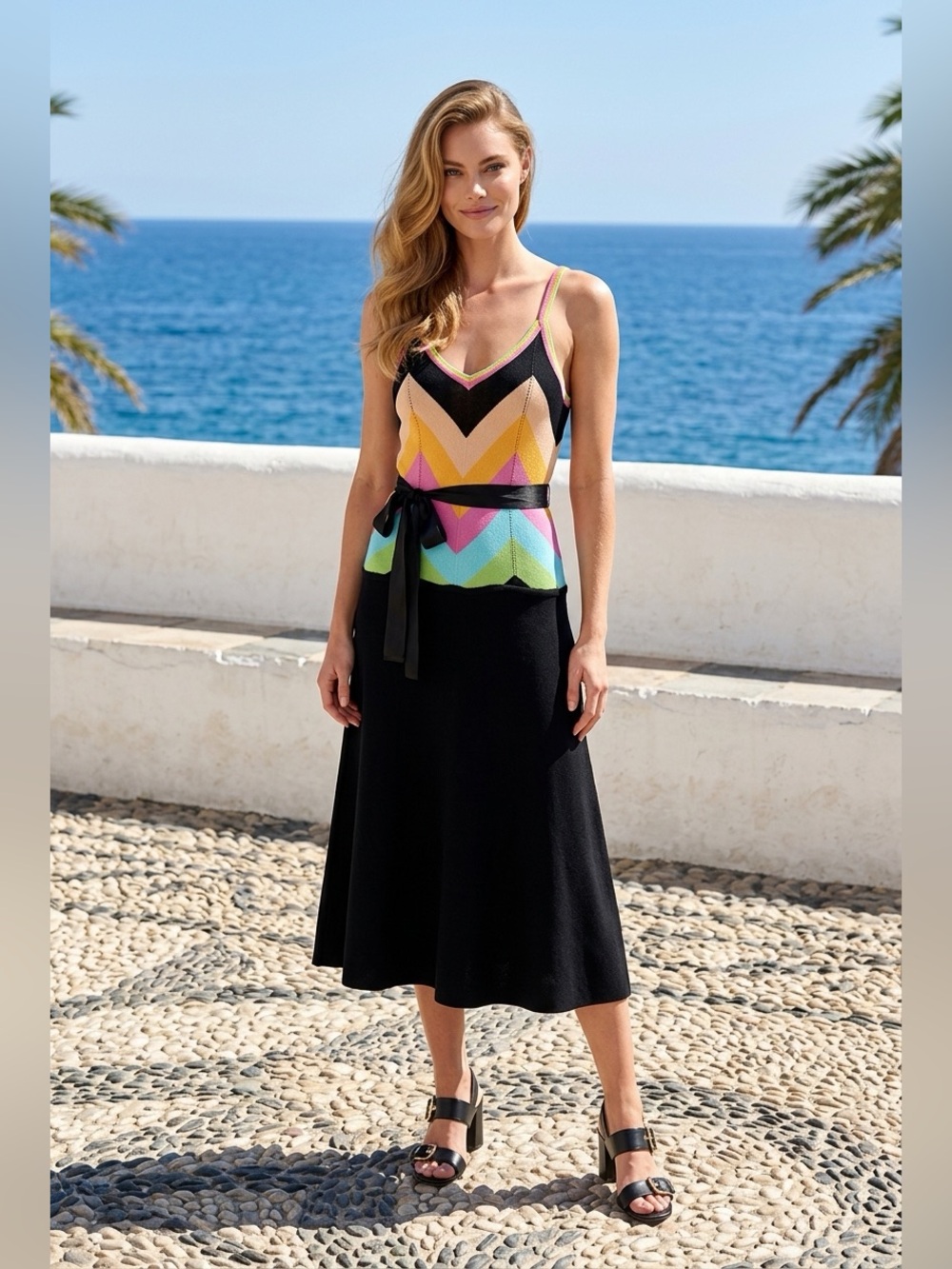 MOSCHINO Chevron Patterned Black Dress